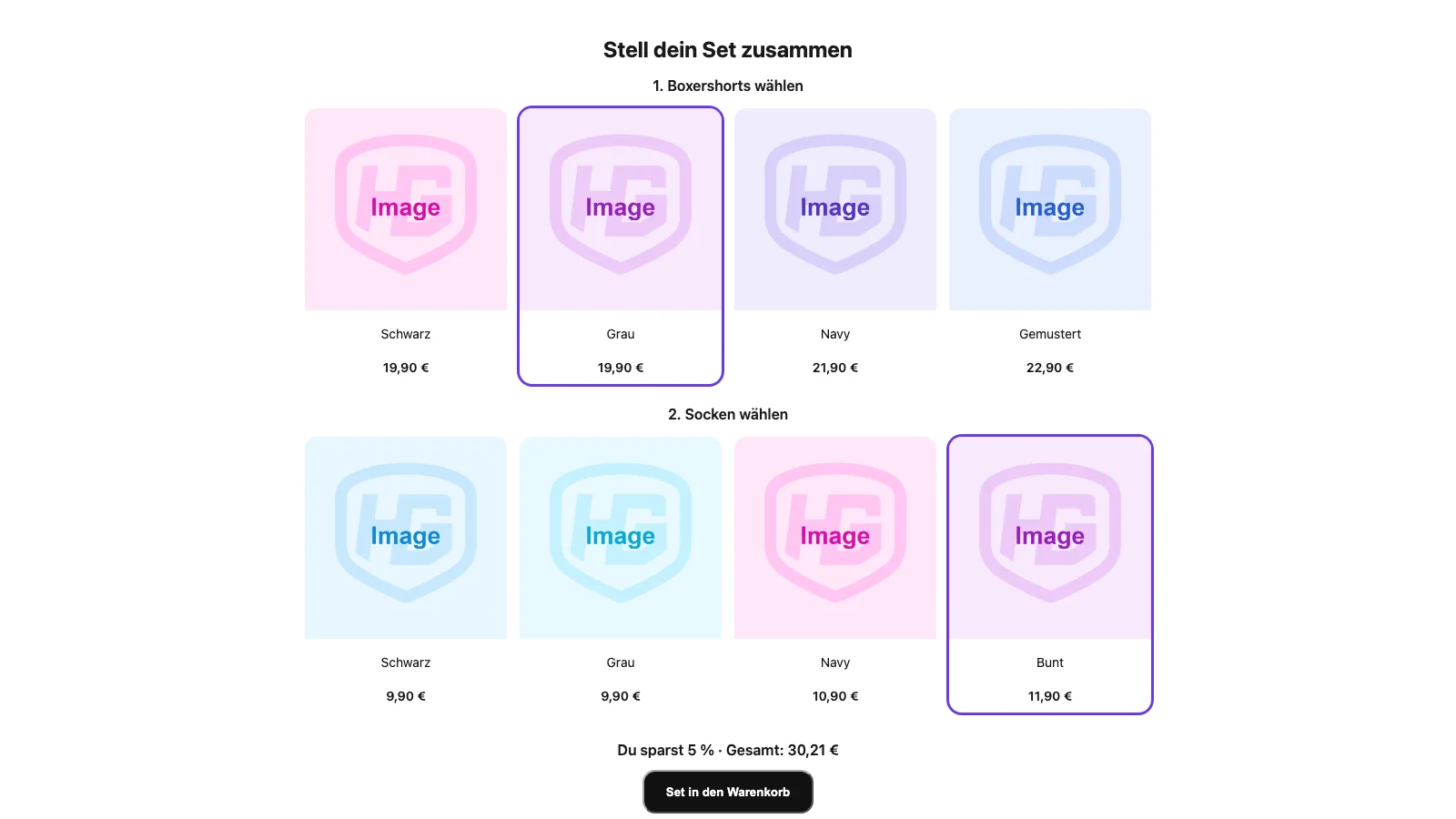 Bundle with one product choice per row