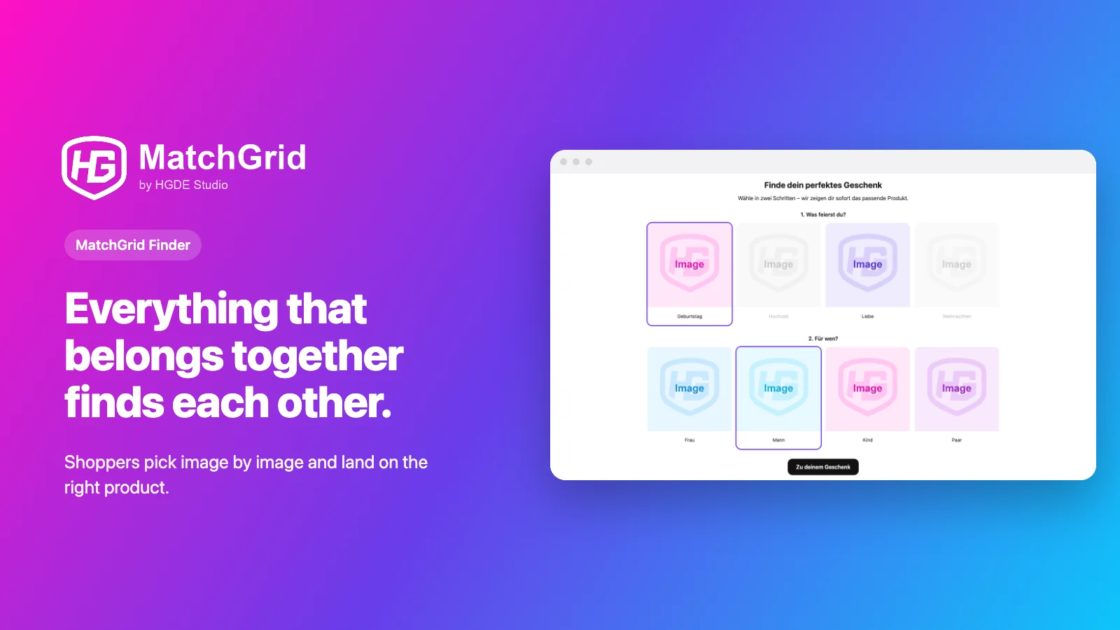 HGDE MatchGrid in a store: finder with image cards